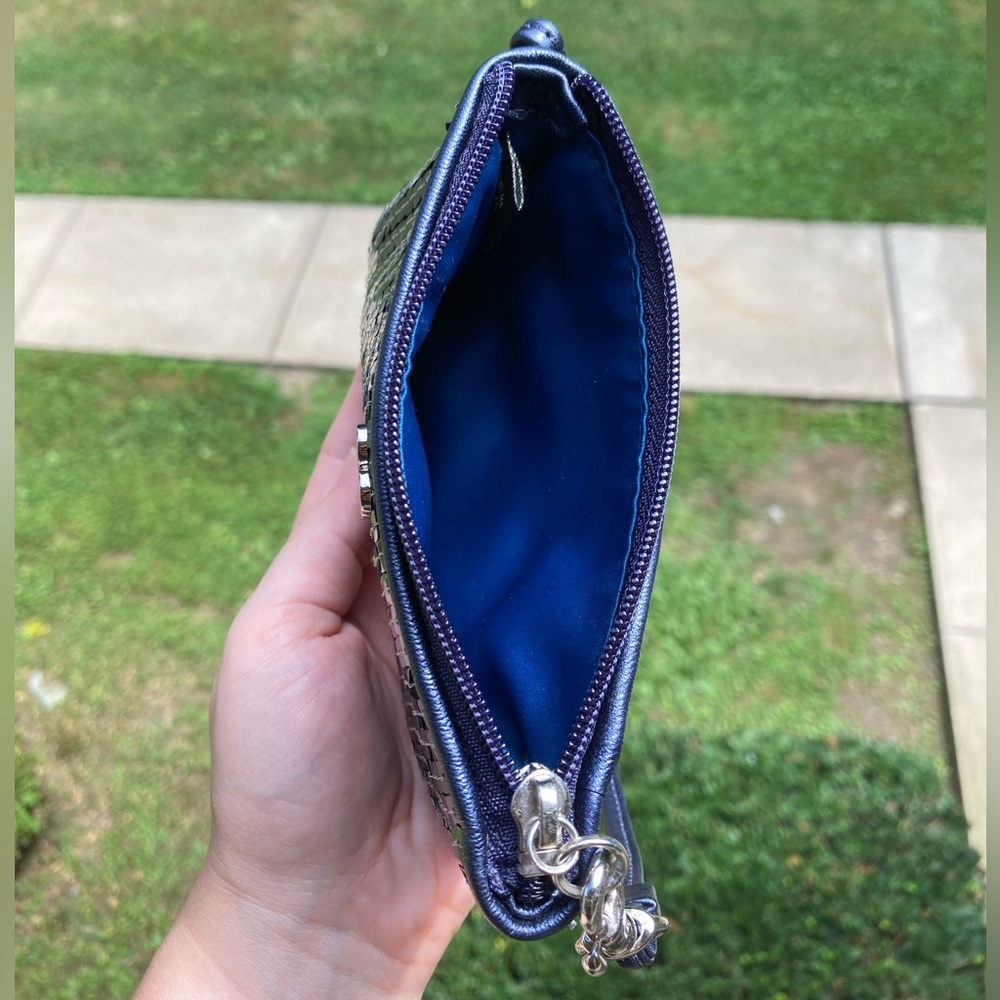 Coach Navy Blue Sparkle Sequins Zipper Pouch Wristlet Cosmetic Bag Purse Wallet - Picture 11 of 17